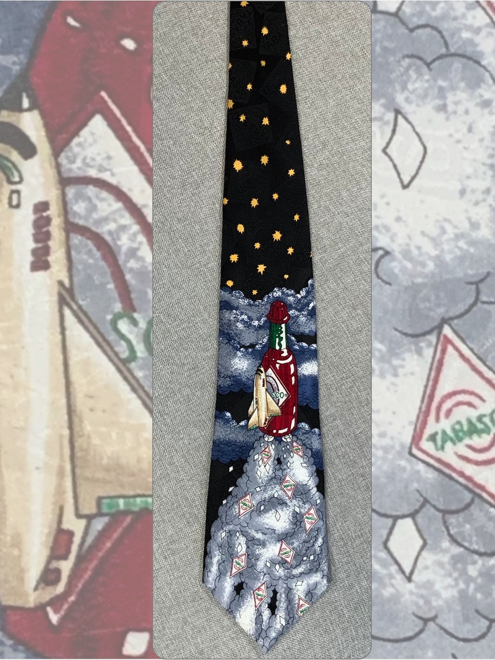 Tabasco Space Shuttle Silk Tie Vintage Novelty